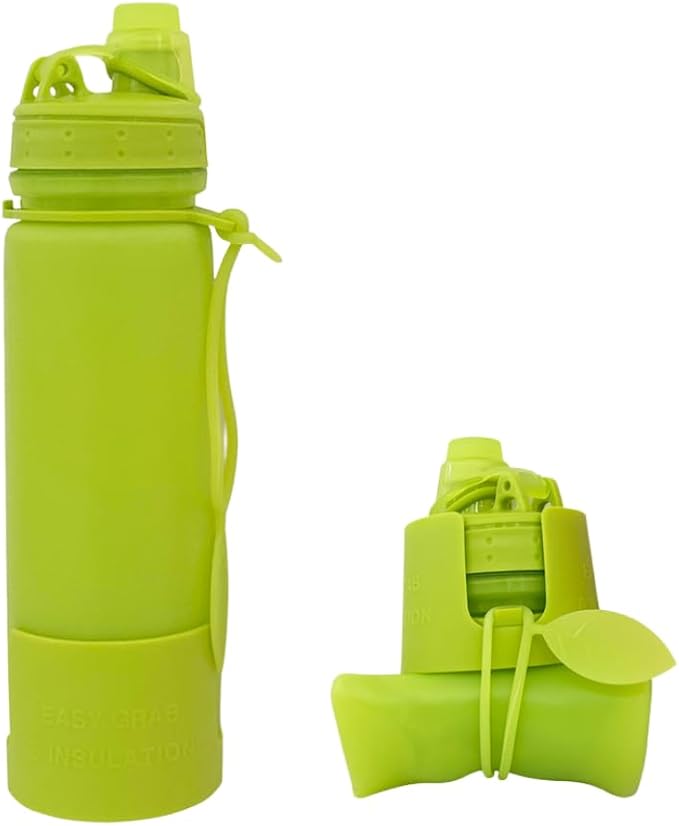 Collapsible Water Bottles Travel Water Bottle Silicone Water Bottle Foldable Lightweight Portable Leakproof & Reusable perfect for Gym Hiking Camping 500ml 17oz - BPA free -(green)