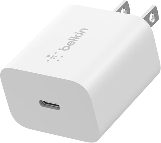 Belkin USB C Charger Block 20W, iPhone Charger Fast Charging - iPhone 17, Air, Pro, Pro Max, Samsung Galaxy S25, Google Pixel 10, iPad, AirPods, Apple Watch, Nintendo Switch 2 & More - White