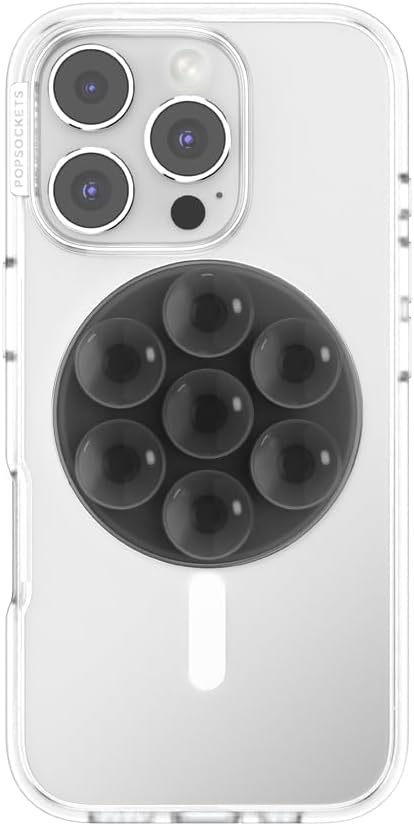 PopSockets Suck-Up™ Suction Grip & Stand, 3-in-1 MagSafe Phone Mount for iPhone, Strong Hold on Mirrors & Glass, Swappable Top, Portable & Reusable - Translucent Black