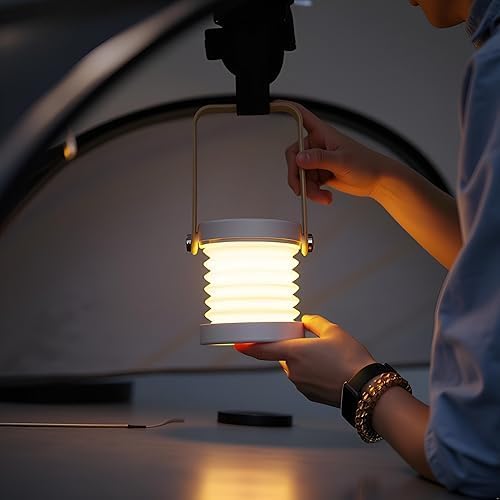 Retro Lantern Light USB Rechargeable Outdoor Camping Light, Three Level Dimming, Portable Emergency Atmosphere Light, Suitable for Camping and Home Decoration (Wooden Handle Lantern Light)