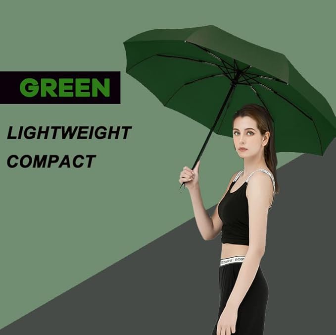 SIEPASA Windproof Travel Compact Umbrella-Automatic Umbrellas for Rain-Compact Folding Umbrella, Travel Umbrella Compact, Small Portable Windproof Umbrellas for Men Women Teenage. (Green)