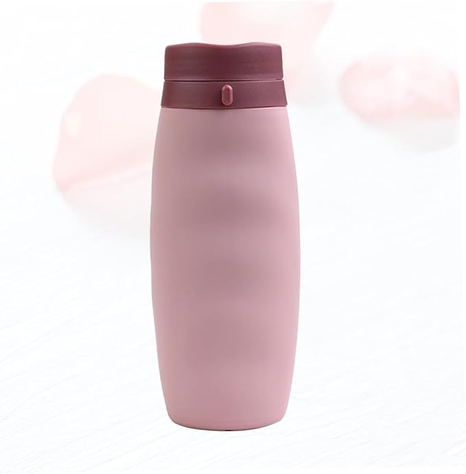 Foldable Silicone Sports Water Bottle Portable Collapsible Outdoor Drinking Cup for Hiking Camping Cycling Pink