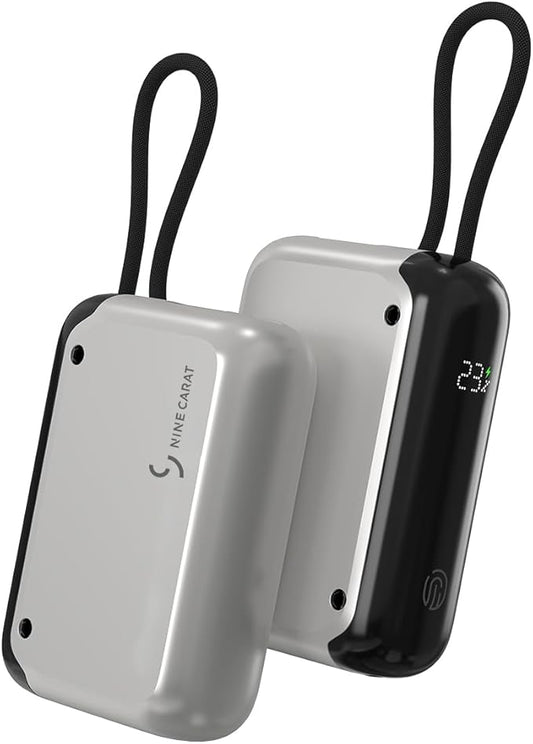 10000mAh Portable Charger, 30W PD Fast Power Bank with Built-in USB-C Cable - Ultra Compact for Travel, iPhone, Samsung Galaxy, MacBook, Nintendo Switch (Silver)