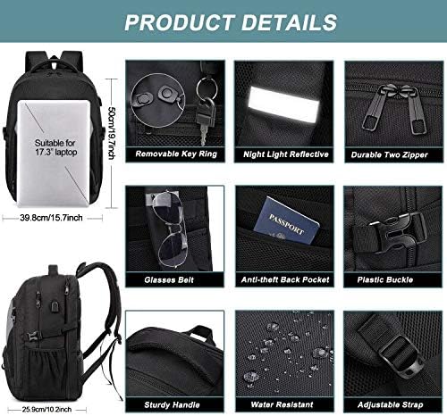 Extra Large Backpack for Men 50L,17inch Travel Backpack with USB Charging Port,TSA Big Business Anti Theft Durable Laptops Backpack,Water Resistant College Padded Computer Bag Gifts for Men Women,Grey