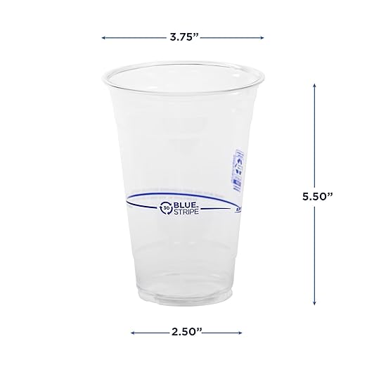 ECO PRODUCTS BlueStripe Recycled 20oz Plastic Cups, Case of 1000, Made from 30% Post-Consumer Recycled Plastic Bottles, Recycled PET (rPET) For Cold Drinks & Snacks, Clear For Visibility