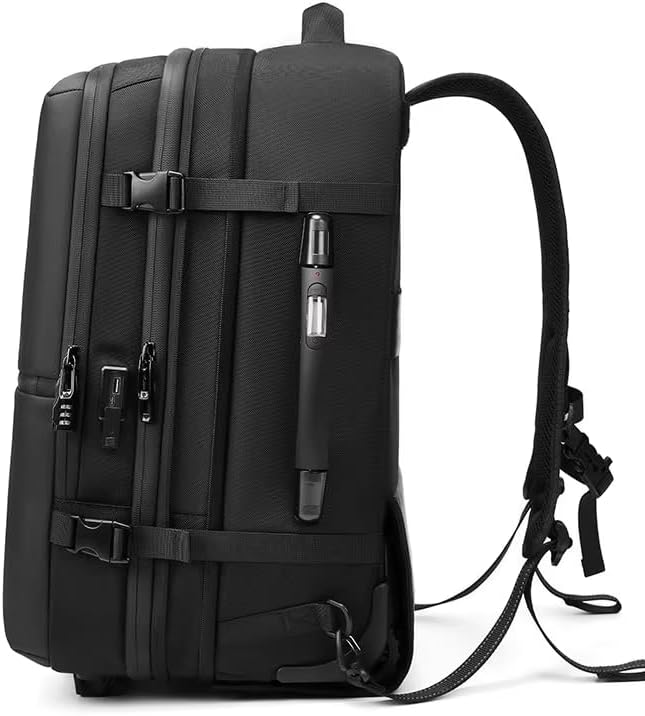 60L Vacuum Compression Backpack with Wheels Expandable Men Waterproof Carry On Luggage Travel Backpacks 17 inch Laptop Backpack Flight Approved (No Pump)