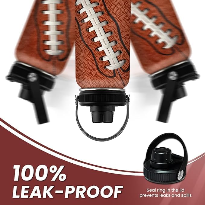 Football Water Bottle 32oz Insulated Stainless Steel Sports Bottle - Gift for Football Fans