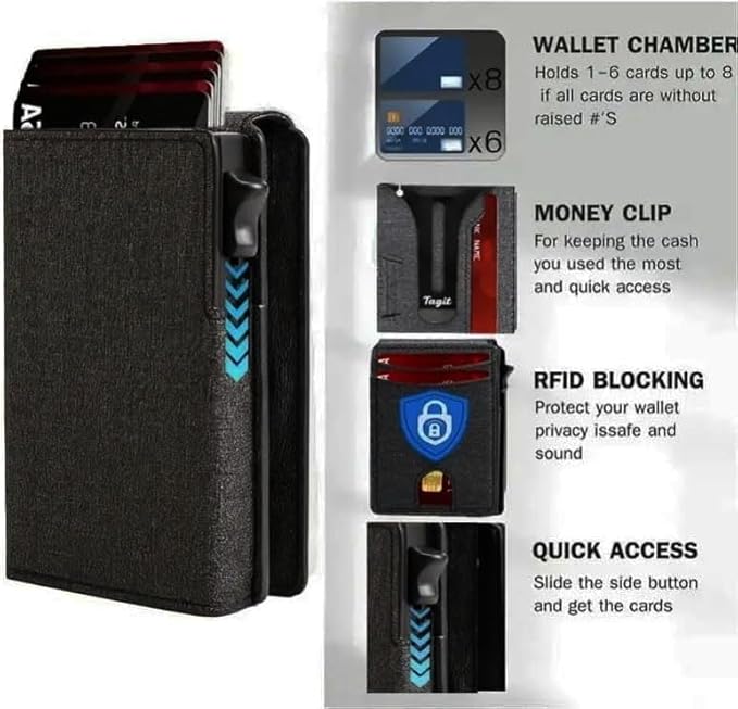 Smart Bifold Airtag Wallet for Men – RFID Blocking Pop-Up Bifold Credit Card Holder with ID Window, Slim Aluminum Case Fits 12+ Cards, Coffee Brown, Comes in a Gift Box (Jet Black)