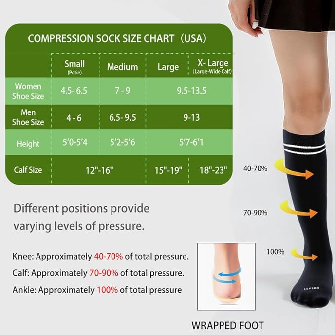 LEVSOX Viscose Made from Bamboo Compression Socks for Pregnant Women 20-30 mmHg Knee High Cute Mens Supports Socks for Travel