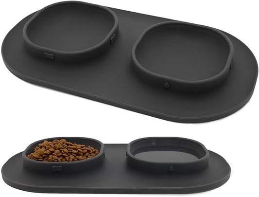 Dog Food Bowls Pet Bowls & Dog Water Bowls with No-Spill and Non-Skid, Feeder Bowls with Dog Bowl Mat for Small Medium Large Size Dogs Cats Puppy Pets, Dog Dishes (Grey)