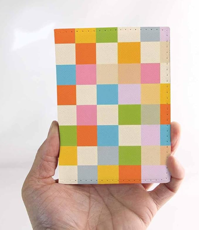 Colorful Checkered Passport Holder for Travel Abstract Chess Pattern PU Leather Passport Cover Wallet Cute Passport Card Holder for Women and Men