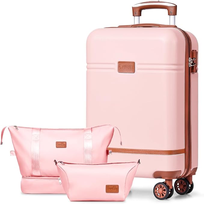 Krute Carry On Luggage 3 Pieces Suitcase Set with Toiletry Bag Hard Shell PC+ABS Airline Approved Suitcases with Spinner Wheels TSA Approved 20 Inch Luggage