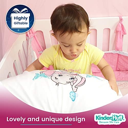 kinder Fluff Child Pillow with Pillowcase 13x18in- 233T Cotton Shell & Down Alternative Fill - Ideal for Travel, Bedding Set & Floor Cushions -White Pillow with Pillowcase Elephant Design