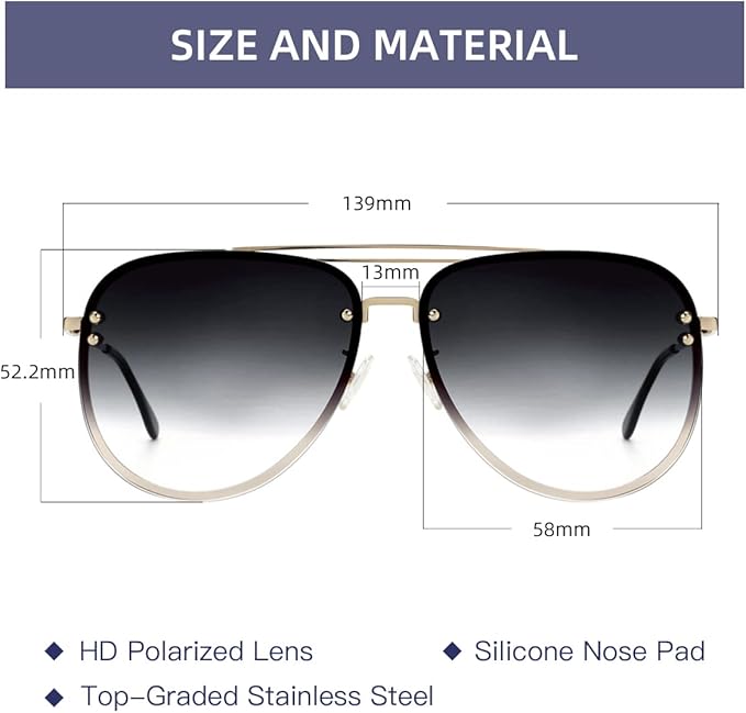 Trendy Oversized Aviator Sunglasses for Women 2025, Cute Retro Aviator Sun Glasses UV Protection Big Shades VF2203