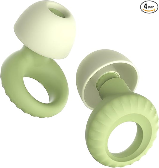 Reusable Ear Plugs for Sleep, Concerts & Noise Reduction – Comfortable Silicone Noise Cancelling Earplugs, Washable Hearing Protection – 4 Pairs, Black + Green