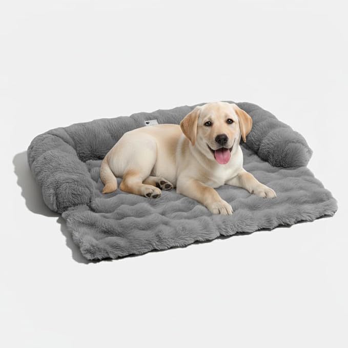 FUNNY FUZZY Pet Fluffy Fuzzy Couch Cover, Calming Washable Dog Bed Sofa Protector Pets Mat for Small Dogs and Cats (Grey,27.56 × 24.02 × 5.51 in)