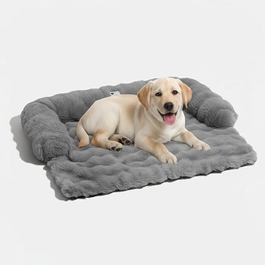 FUNNY FUZZY Pet Fluffy Fuzzy Couch Cover, Calming Washable Dog Bed Sofa Protector Pets Mat for Small Dogs and Cats (Grey,27.56 × 24.02 × 5.51 in)