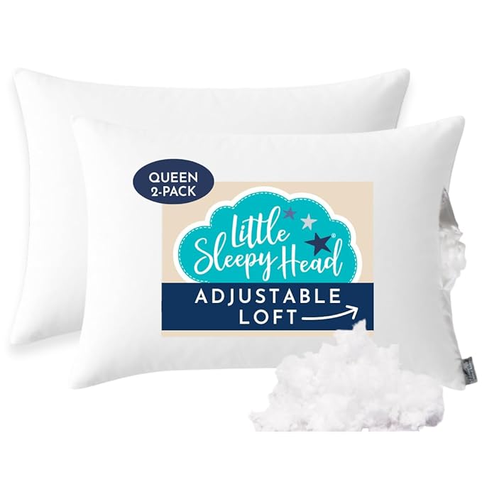 Little Sleepy Head Pillows Queen Size Set of 2, Best Pillows for Sleeping with Adjustable Loft and Hypoallergenic Down-Like Fill, Hotel Quality Comfort, Soft or Firm Support - Set of 2, 20x30