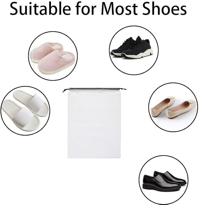 15 Pack Travel Shoe Bag, PE Waterproof Dustproof Clear Drawstring Shoe Organizer Bag Portable Travel Essentials for Men & Women Ideal for Luggage, Backpack, Gym & Daily Storage, Multi-Size