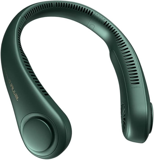 JISULIFE Neck Fan Portable, Personal Wearable Fan with Battery Rechargeable, Bladeless Travel Cooling Design with Powerful Wind, 3 Speeds, Quiet, Gifts for Men/Women/Friends - Green