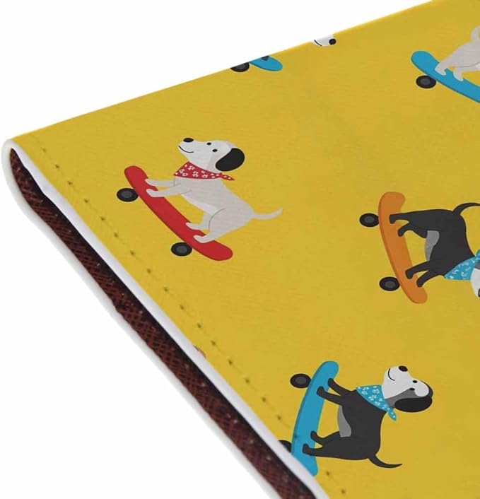 Skateboard Dogs Passport Holder for Travel Different Dogs Wearing Scarves PU Leather Passport Cover Wallet Cute Passport Card Holder for Women and Men