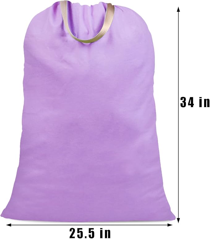 Cotton Canvas Laundry Bag with Handles & Drawstring Straps, Heavy Duty Extra Large Laundry Bags for Laundromat and Household, 25.5x34 Inch, Purple