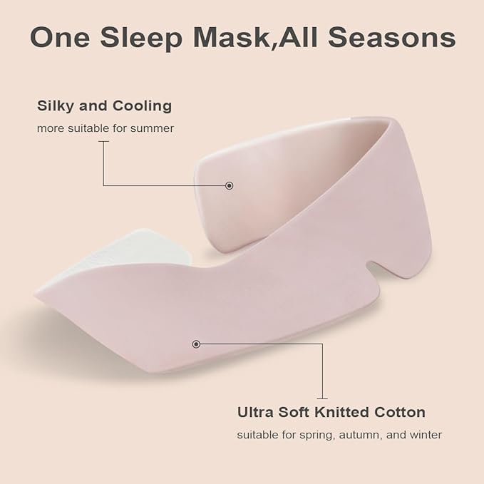 Sleep Mask for Women Blackout: Reversible Dual-Sided Eye Mask with Adjustable Band - Soft Cotton and Silky Cooling Blindfold for Travel Nap Meditation （Pink）