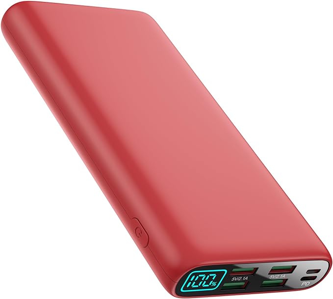 Portable Charger 38800mAh,LCD Display Power Bank,5 USB Outputs Battery Pack Backup, USB-C 3A in&out Travel Essential Portable Phone Charger For iPhone 17/16/15/14/13 Pro/12,Android Samsung Galaxy-Red