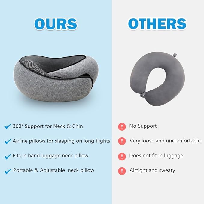 Travel Neck Pillow for Airplane, Memory Foam Travel Neck Pillow, Adults turtle neck pillow Ergonomic Support for Airplane Car Home Office Sleep, Packable Compact Portable Adults Turtle Pillows (Grey)