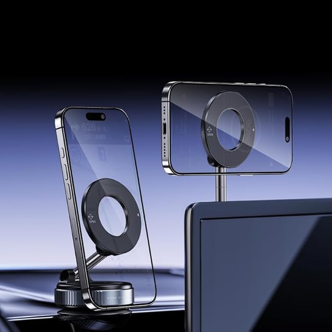 360-Degree Rotating Magnetic Car Phone Mount, Universal Dashboard Holder with Vacuum Suction Base, Strong Magnet for Mobile Devices
