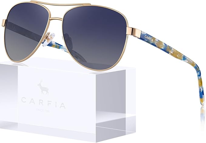 CARFIA Polarized Sunglasses for Women UV Protection Acetate Arms Metal Frame Woman's Shades CA3216