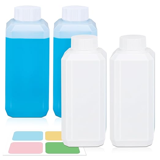8oz Leak Proof Plastic Bottles with Caps, Laboratory Reagent Bottle, Reusable Small Pill Storage Containers for Travel, Classrooms, Home (2 pack white,2 pack translucent)