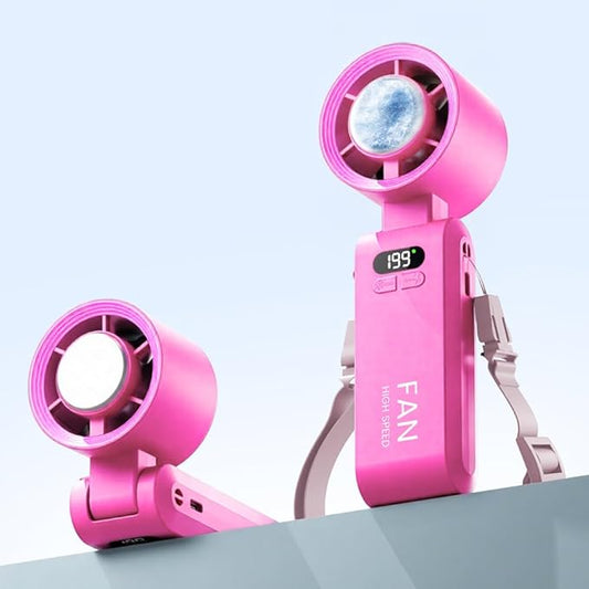 Handheld Portable Turbo Fan with Ice Cooler, Speed (1-199) 5500mAh Rechargeable Personal Fan,[20H Cooling Time] Mini Yet Powerful [20000 RPM] Small Pocket Fans for Travel/Outdoor/Home/Office, HotPink