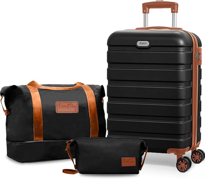 AnyZip Luggage Set 20 Inch Carry on Luggage PC ABS Hardshell Lightweight Suitcases for Travelling with 4 Universal Wheels TSA Lock Black Brown