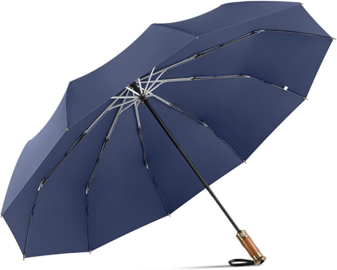 Rain Cats Large Umbrella 45 Inch diameter Umbrellas for rain Strong10 Ribs Fiberglass Windproof big Compact Automatic portable Folding Travel/Thick Fabric/Wood handle