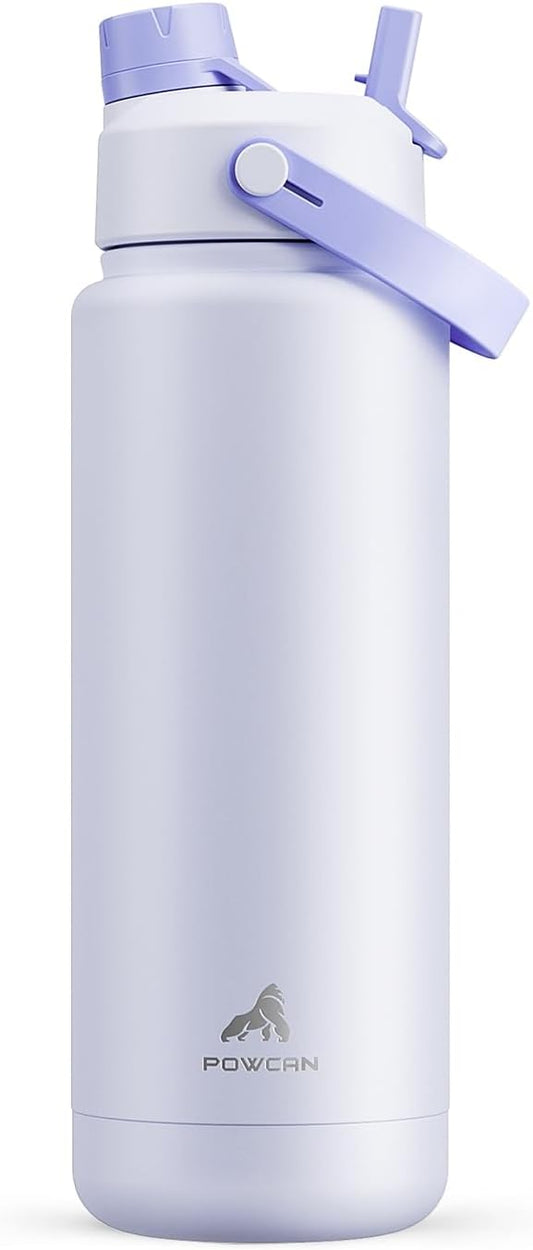 POWCAN 32 oz Insulated Water Bottle with 2-in-1 Straw and Spout Lid, Keep Cold 24H, Leak-Proof, BPA-Free, Double Wall Stainless Steel Water Bottle for Sports, Gym, Travel, and School (Lupine)