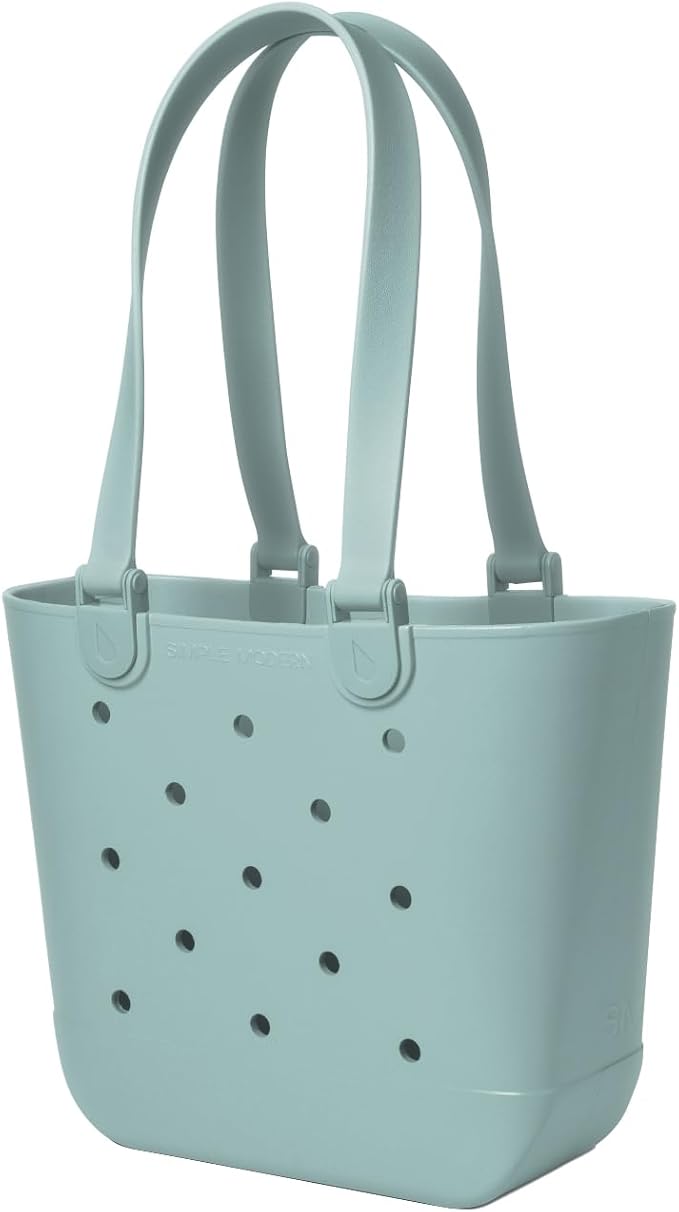 Simple Modern Medium Beach Bag | Waterproof Getaway Rubber Tote with Zipper Pocket for Travel, Pool, Boat, Groceries, Sports | Sea Glass Sage