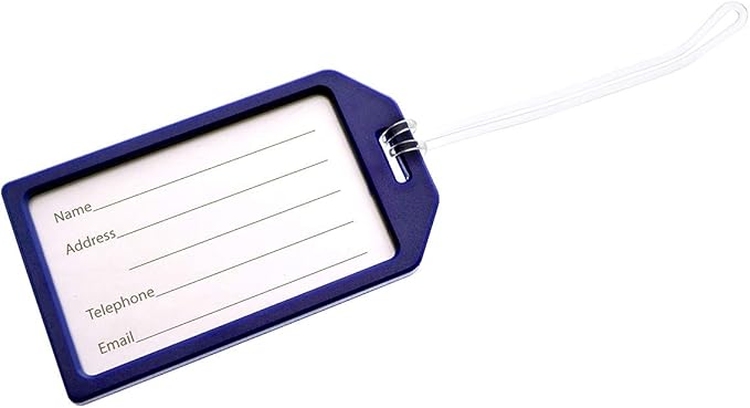 5 Pack of Premium Rigid Airline Luggage Tag Holders with 6" Worm Loops - Heavy Duty Hard Plastic -Suitcase ID Tag Identifiers with Business Card Insert Window by Specialist ID (Navy Blue)