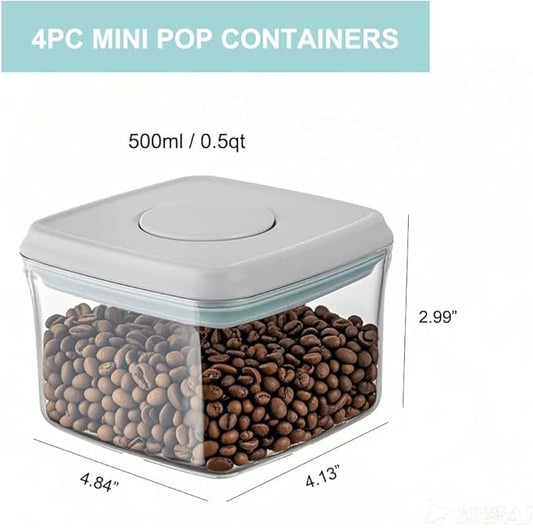 Kahyeets Pop Food Storage Containers with Lids Airtight Spaghetti Container with Labels Pasta Organizer for Kitchen Pantry Cereal Snack Flour Sugar Coffee (4pcs 500ml/0.5qt)