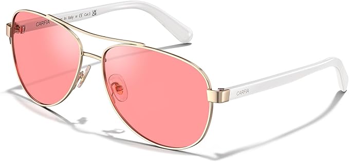 CARFIA Retro Trendy Pilot Sunglasses for Women Polarized UV Protection, Lightweight Outdoor Driving Lady Sunnies Metal Frame