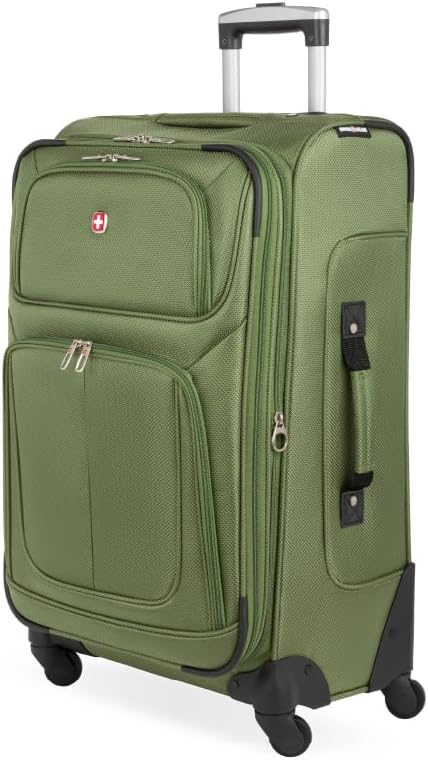 SwissGear Sion Softside Expandable Luggage with Spinner Wheels, Evergreen, Checked-Medium 25-Inch