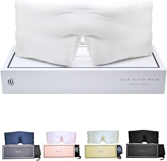 Padded Silk Sleep Mask, Total Blackout Liner Blocks Light, Lightweight, 100% Silk 22 Momme, Soft Lightweight Stuffing Feels Like a Cloud on Your Eyelids (Pearl White)
