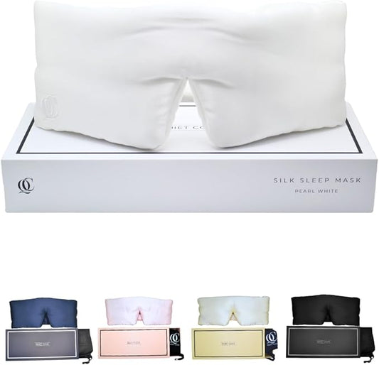 Padded Silk Sleep Mask, Total Blackout Liner Blocks Light, Lightweight, 100% Silk 22 Momme, Soft Lightweight Stuffing Feels Like a Cloud on Your Eyelids (Pearl White)