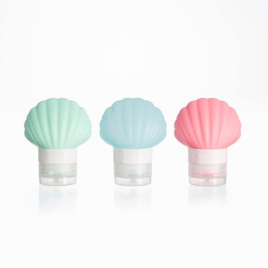 Leak Proof Squeezable Silicone Travel Bottles, Reusable, Refillable Bottles, Shell Shape, Sustainable, TSA Carry On Approved Toiletries Containers, 3pcs (1.35oz/40ml)