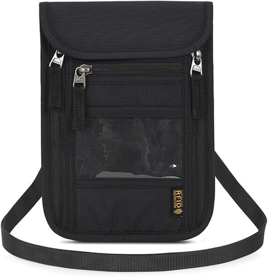 Passport Holder for Travel, Neck Pouch Travel Wallet With RFID Blocking, Waterproof Lightweight Passport Wallet for Women and Men (Black)