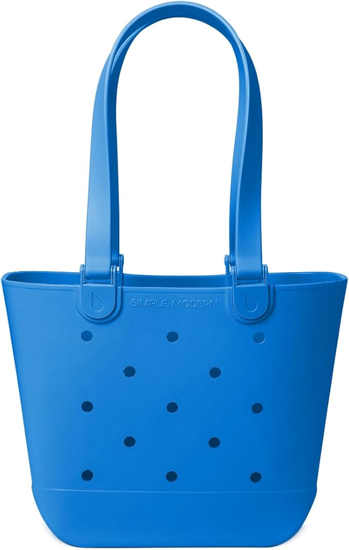 Simple Modern Medium Beach Bag | Waterproof Getaway Rubber Tote with Zipper Pocket for Travel, Pool, Boat, Groceries, Sports | Supersonic Blue