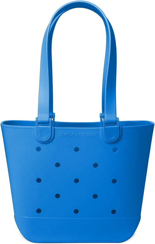 Simple Modern Medium Beach Bag | Waterproof Getaway Rubber Tote with Zipper Pocket for Travel, Pool, Boat, Groceries, Sports | Supersonic Blue