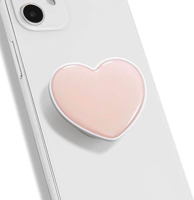 OnTheGrip Cute Solid Macaron Color Heart Shape Collapsible Mobile Phone Grip Stand Holder for Smartphone Tablet Cell Phone Accessory (Pink)