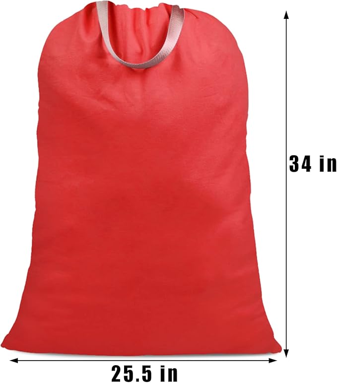 Cotton Canvas Laundry Bag with Handles & Drawstring Straps, Heavy Duty Extra Large Laundry Bags for Laundromat and Household, 25.5x34 Inch, Red
