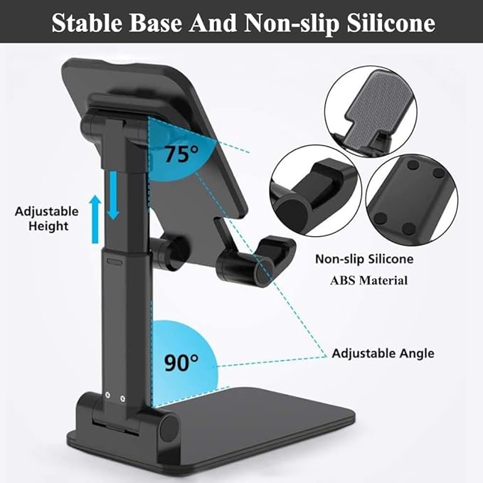 2 Pcs Cell Phone Stand, Adjustable Angle Height Phone Stand for Desk, Foldable Portable Phone Holder for iPhone 14/13/12/Smartphones